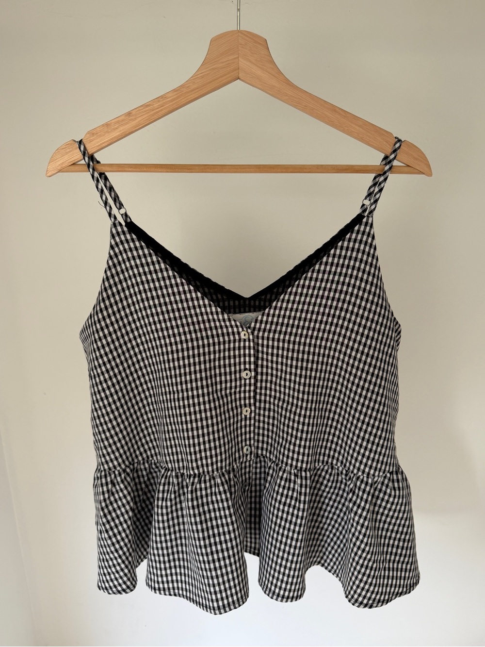 Jun & Ivy Black & White Gingham Peplum Tank Top with Button Front Medium